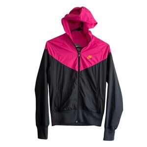 Nike Jacket Sz S (4-6) Gray/Pink Windbreaker w/Hood Full Zip Pockets 275604
